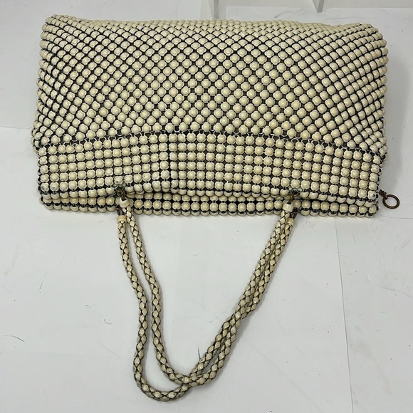 Whiting & Davis Cream Alumesh Metal Mesh Zip Top Double Handle Purse - Picture 5 of 12